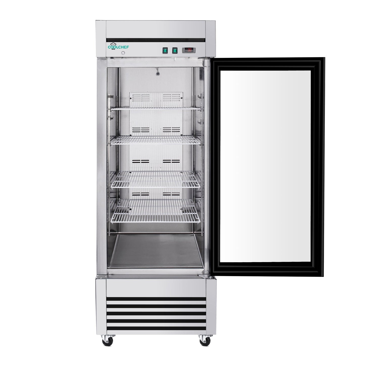 27' Single Glass Door Commercial Reach-In Display Refrigerator, 33–40°F Merchandiser Cooler, Stainless Steel, R290, ETL DOE - 1st Choice Furniture Direct