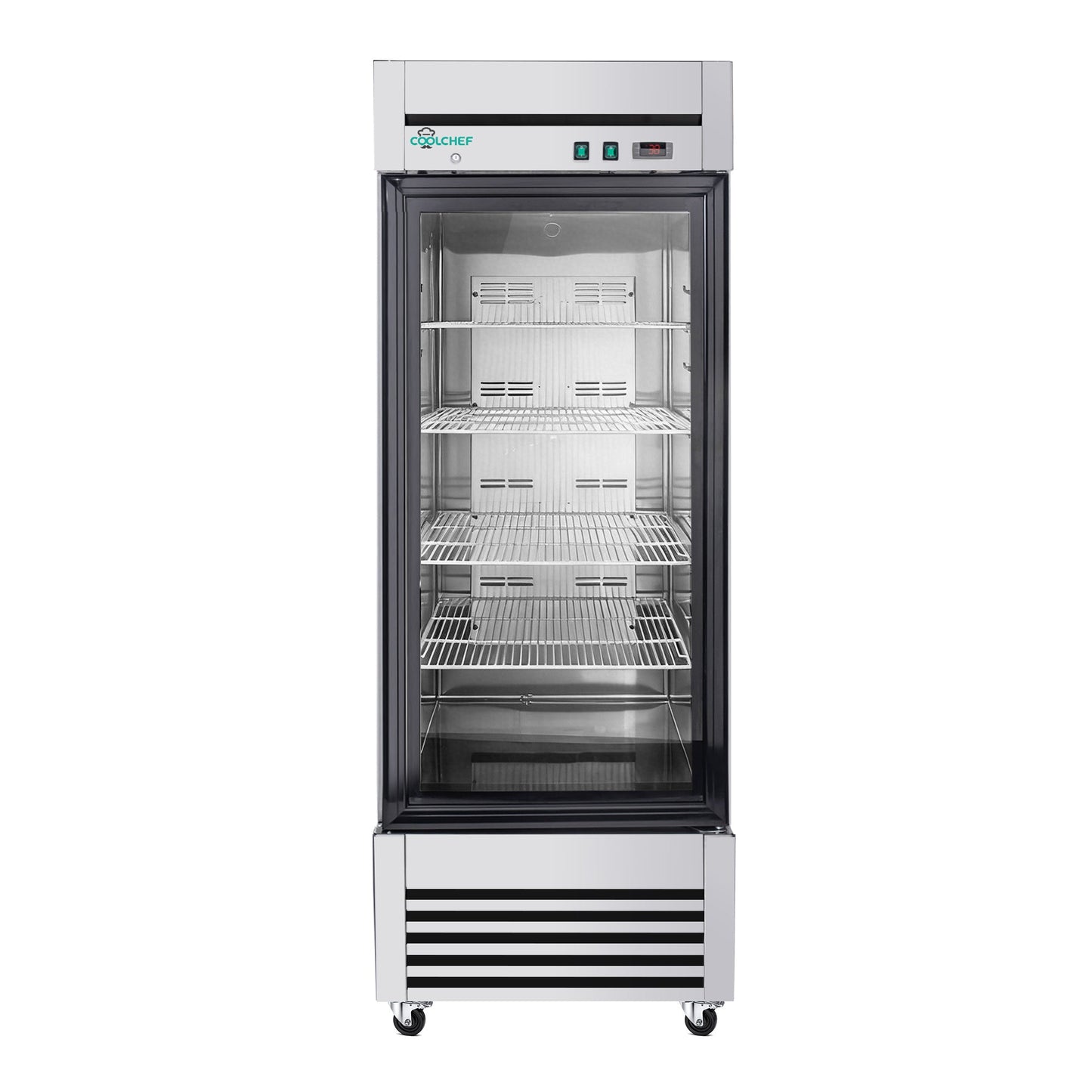 27' Single Glass Door Commercial Reach-In Display Refrigerator, 33–40°F Merchandiser Cooler, Stainless Steel, R290, ETL DOE - 1st Choice Furniture Direct