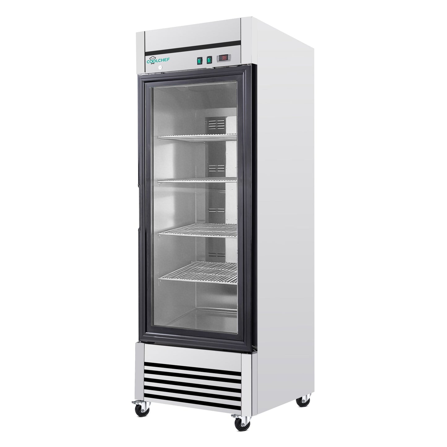 27' Single Glass Door Commercial Reach-In Display Refrigerator, 33–40°F Merchandiser Cooler, Stainless Steel, R290, ETL DOE - 1st Choice Furniture Direct