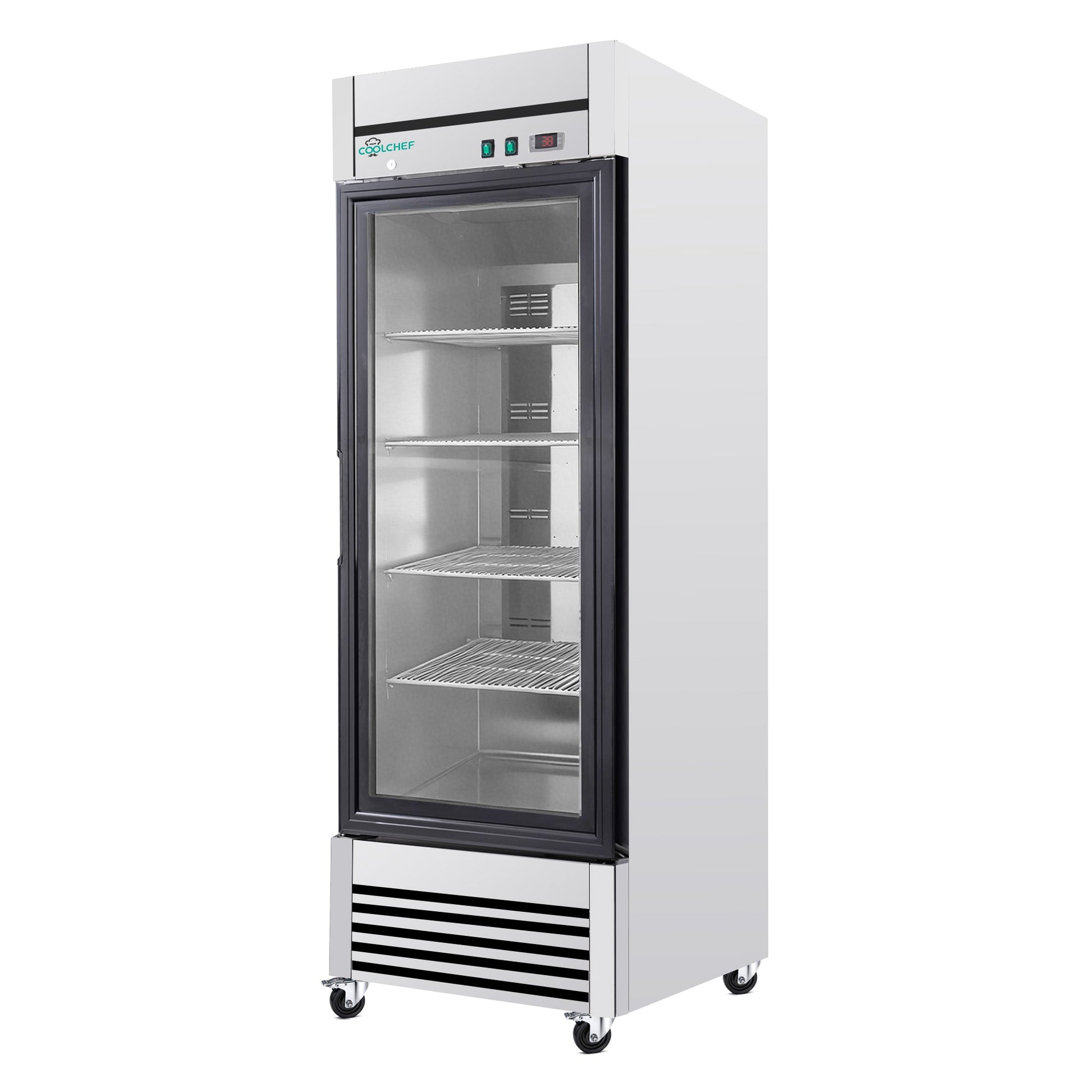 27' Single Glass Door Commercial Reach-In Display Refrigerator, 33–40°F Merchandiser Cooler, Stainless Steel, R290, ETL DOE - 1st Choice Furniture Direct