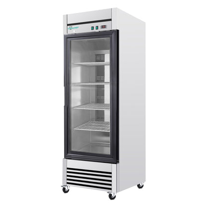 27' Single Glass Door Commercial Reach-In Display Refrigerator, 33–40°F Merchandiser Cooler, Stainless Steel, R290, ETL DOE - 1st Choice Furniture Direct