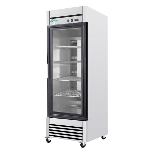 27' Single Glass Door Commercial Reach-In Display Refrigerator, 33–40°F Merchandiser Cooler, Stainless Steel, R290, ETL DOE - 1st Choice Furniture Direct