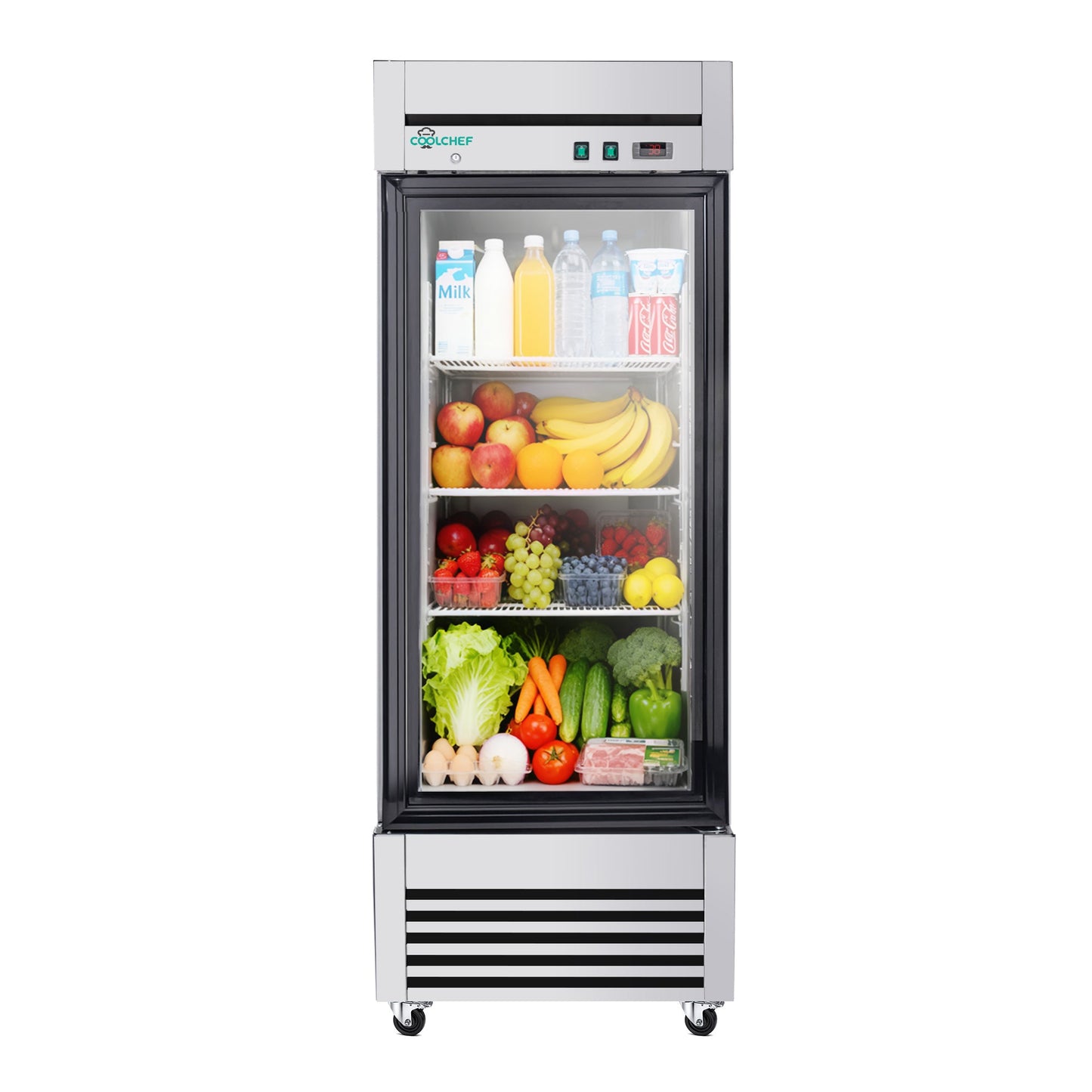 27' Single Glass Door Commercial Reach-In Display Refrigerator, 33–40°F Merchandiser Cooler, Stainless Steel, R290, ETL DOE - 1st Choice Furniture Direct