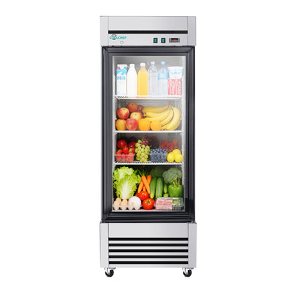 27' Single Glass Door Commercial Reach-In Display Refrigerator, 33–40°F Merchandiser Cooler, Stainless Steel, R290, ETL DOE - 1st Choice Furniture Direct