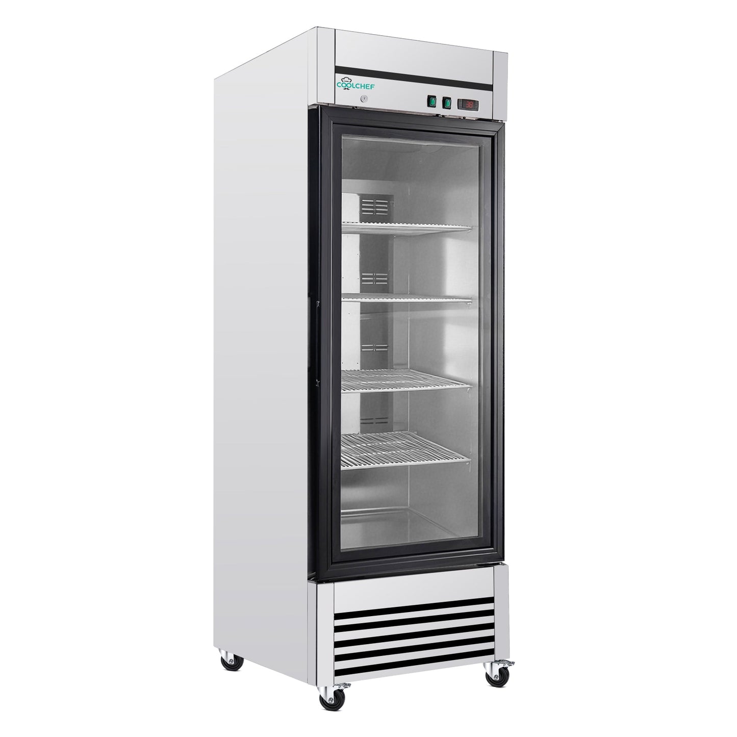 27' Single Glass Door Commercial Reach-In Display Refrigerator, 33–40°F Merchandiser Cooler, Stainless Steel, R290, ETL DOE - 1st Choice Furniture Direct