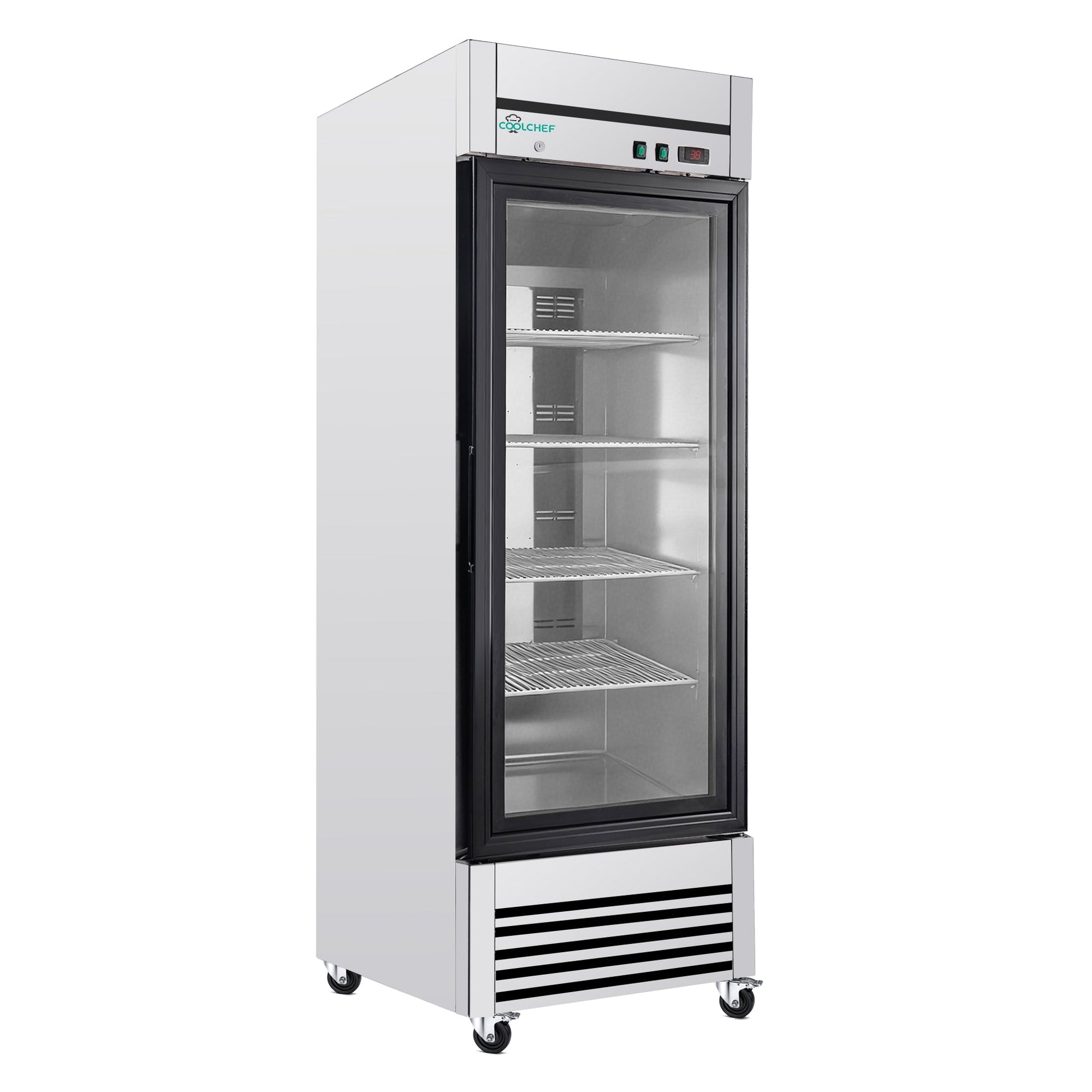 27' Single Glass Door Commercial Reach-In Display Refrigerator, 33–40°F Merchandiser Cooler, Stainless Steel, R290, ETL DOE - 1st Choice Furniture Direct