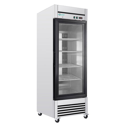 27' Single Glass Door Commercial Reach-In Display Refrigerator, 33–40°F Merchandiser Cooler, Stainless Steel, R290, ETL DOE - 1st Choice Furniture Direct