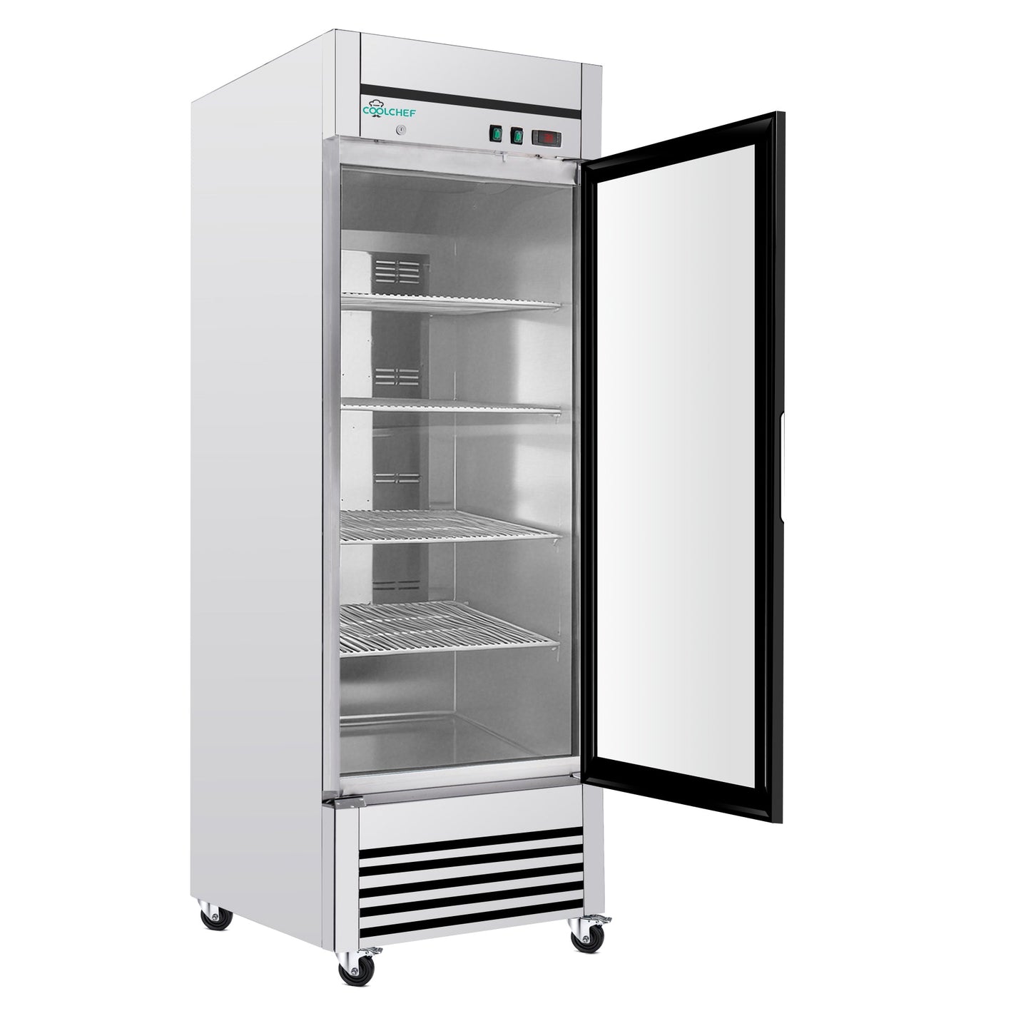 27' Single Glass Door Commercial Reach-In Display Refrigerator, 33–40°F Merchandiser Cooler, Stainless Steel, R290, ETL DOE - 1st Choice Furniture Direct