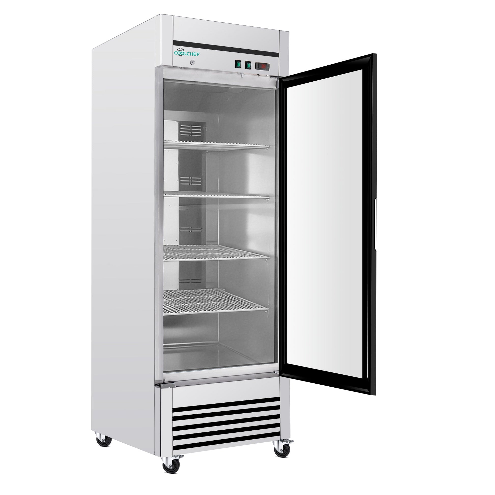 27' Single Glass Door Commercial Reach-In Display Refrigerator, 33–40°F Merchandiser Cooler, Stainless Steel, R290, ETL DOE - 1st Choice Furniture Direct
