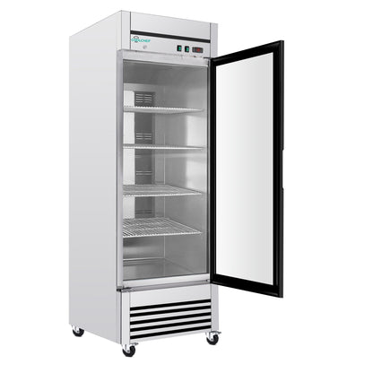 27' Single Glass Door Commercial Reach-In Display Refrigerator, 33–40°F Merchandiser Cooler, Stainless Steel, R290, ETL DOE - 1st Choice Furniture Direct