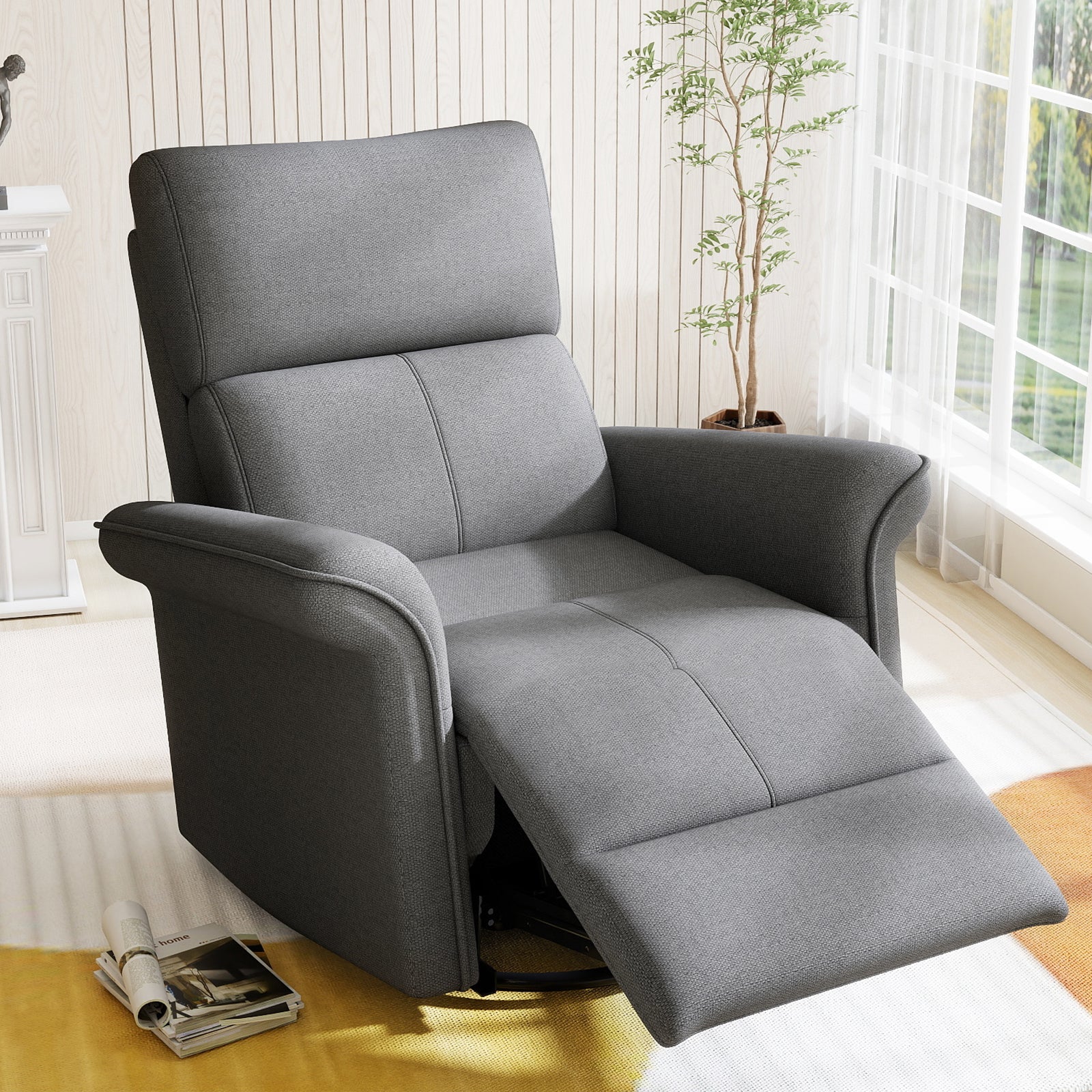 270° Power Swivel Rocker Recliner Chair for Adult,Rocking Glider Nursery Recliner for Small Spaces,Fabric Rocking Chair for Nursery,Single Sofa Recliner for Home Theater Living Room Bedroom(Dark Gray) - 1st Choice Furniture Direct
