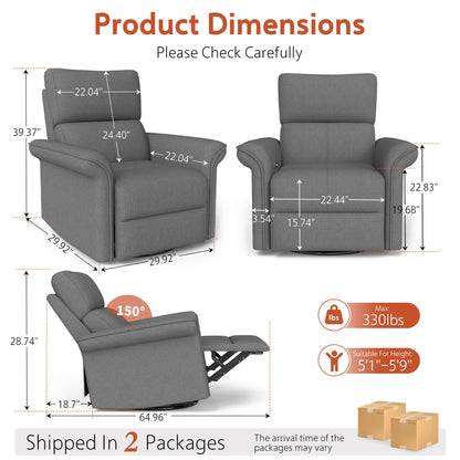 270° Power Swivel Rocker Recliner Chair for Adult,Rocking Glider Nursery Recliner for Small Spaces,Fabric Rocking Chair for Nursery,Single Sofa Recliner for Home Theater Living Room Bedroom(Dark Gray) - 1st Choice Furniture Direct