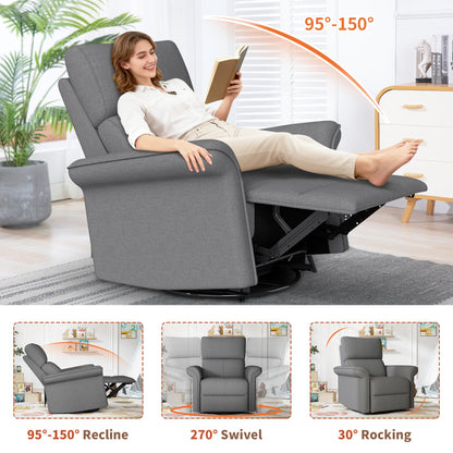 270° Power Swivel Rocker Recliner Chair for Adult,Rocking Glider Nursery Recliner for Small Spaces,Fabric Rocking Chair for Nursery,Single Sofa Recliner for Home Theater Living Room Bedroom(Dark Gray) - 1st Choice Furniture Direct