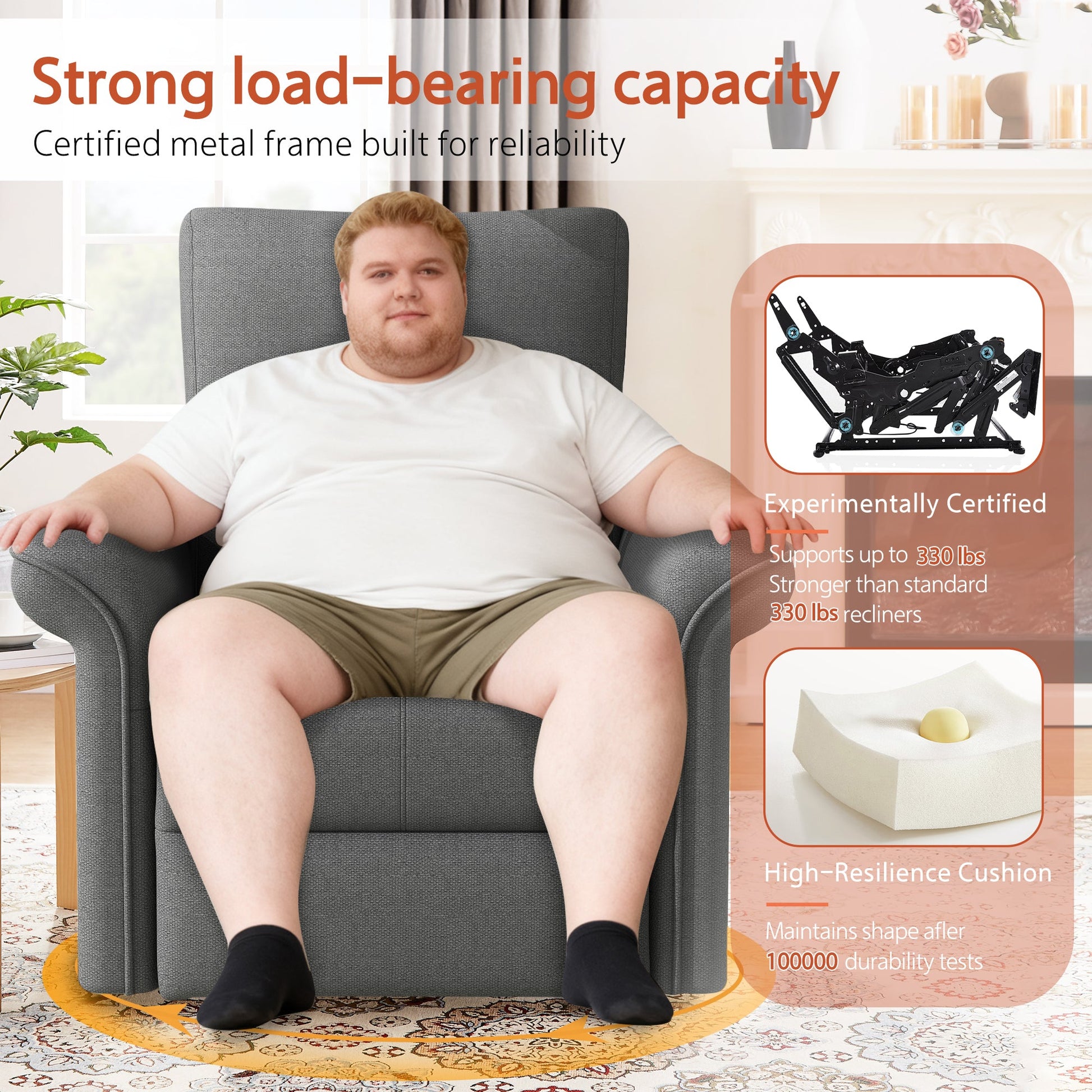 270° Power Swivel Rocker Recliner Chair for Adult,Rocking Glider Nursery Recliner for Small Spaces,Fabric Rocking Chair for Nursery,Single Sofa Recliner for Home Theater Living Room Bedroom(Dark Gray) - 1st Choice Furniture Direct