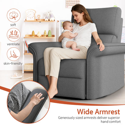 270° Power Swivel Rocker Recliner Chair for Adult,Rocking Glider Nursery Recliner for Small Spaces,Fabric Rocking Chair for Nursery,Single Sofa Recliner for Home Theater Living Room Bedroom(Dark Gray) - 1st Choice Furniture Direct
