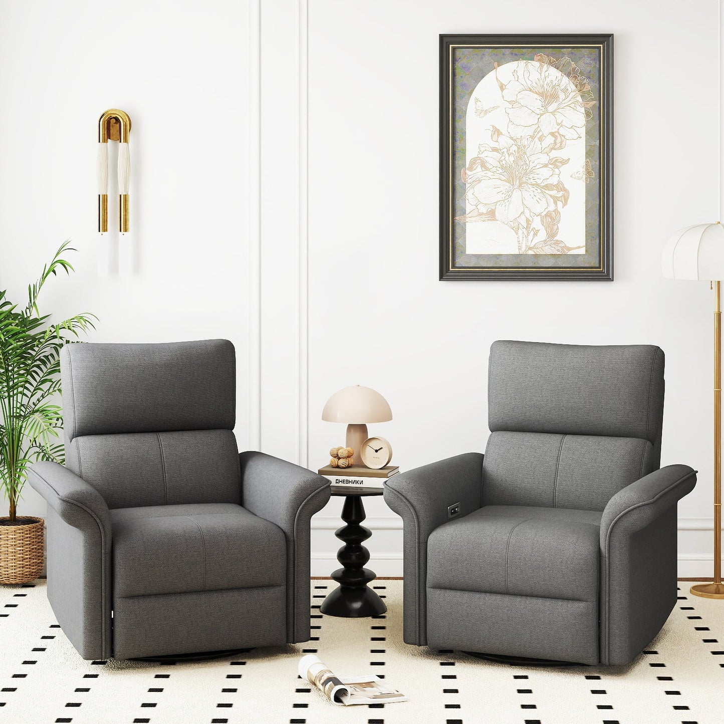 270° Power Swivel Rocker Recliner Chair for Adult,Rocking Glider Nursery Recliner for Small Spaces,Fabric Rocking Chair for Nursery,Single Sofa Recliner for Home Theater Living Room Bedroom(Dark Gray) - 1st Choice Furniture Direct