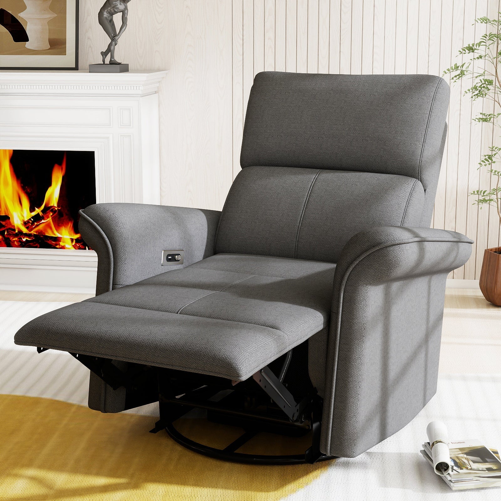 270° Power Swivel Rocker Recliner Chair for Adult,Rocking Glider Nursery Recliner for Small Spaces,Fabric Rocking Chair for Nursery,Single Sofa Recliner for Home Theater Living Room Bedroom(Dark Gray) - 1st Choice Furniture Direct