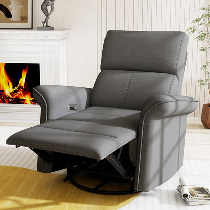 270° Power Swivel Rocker Recliner Chair for Adult,Rocking Glider Nursery Recliner for Small Spaces,Fabric Rocking Chair for Nursery,Single Sofa Recliner for Home Theater Living Room Bedroom(Dark Gray) - 1st Choice Furniture Direct