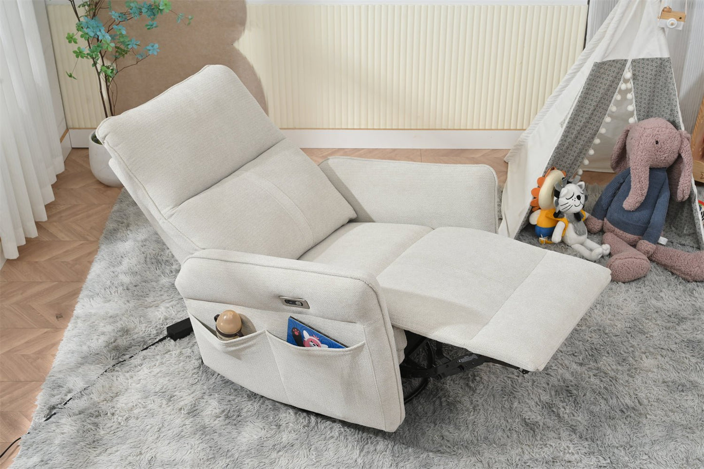 270° Power Swivel Rocker Recliner Chair for Adults, Swivel Rocking Recliner Chair,Electric Small Recliners for Small Spaces, Single Sofa Recliner for Living Room, Bedroom,RV (Fabric Gray+270°Swivel) - 1st Choice Furniture Direct