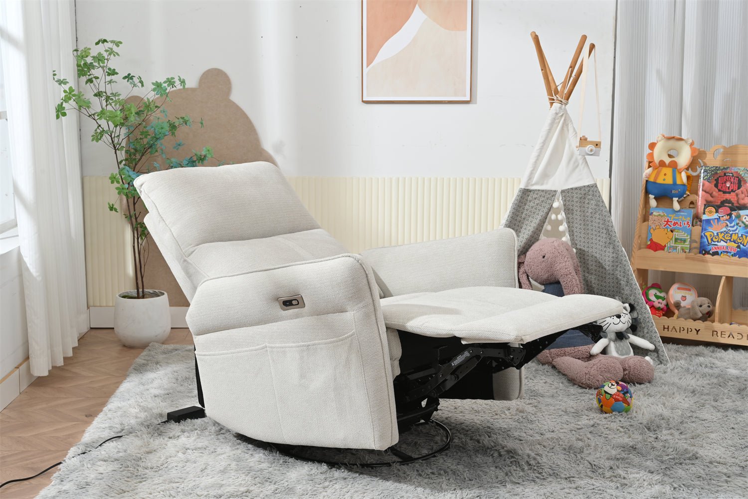 270° Power Swivel Rocker Recliner Chair for Adults, Swivel Rocking Recliner Chair,Electric Small Recliners for Small Spaces, Single Sofa Recliner for Living Room, Bedroom,RV (Fabric Gray+270°Swivel) - 1st Choice Furniture Direct