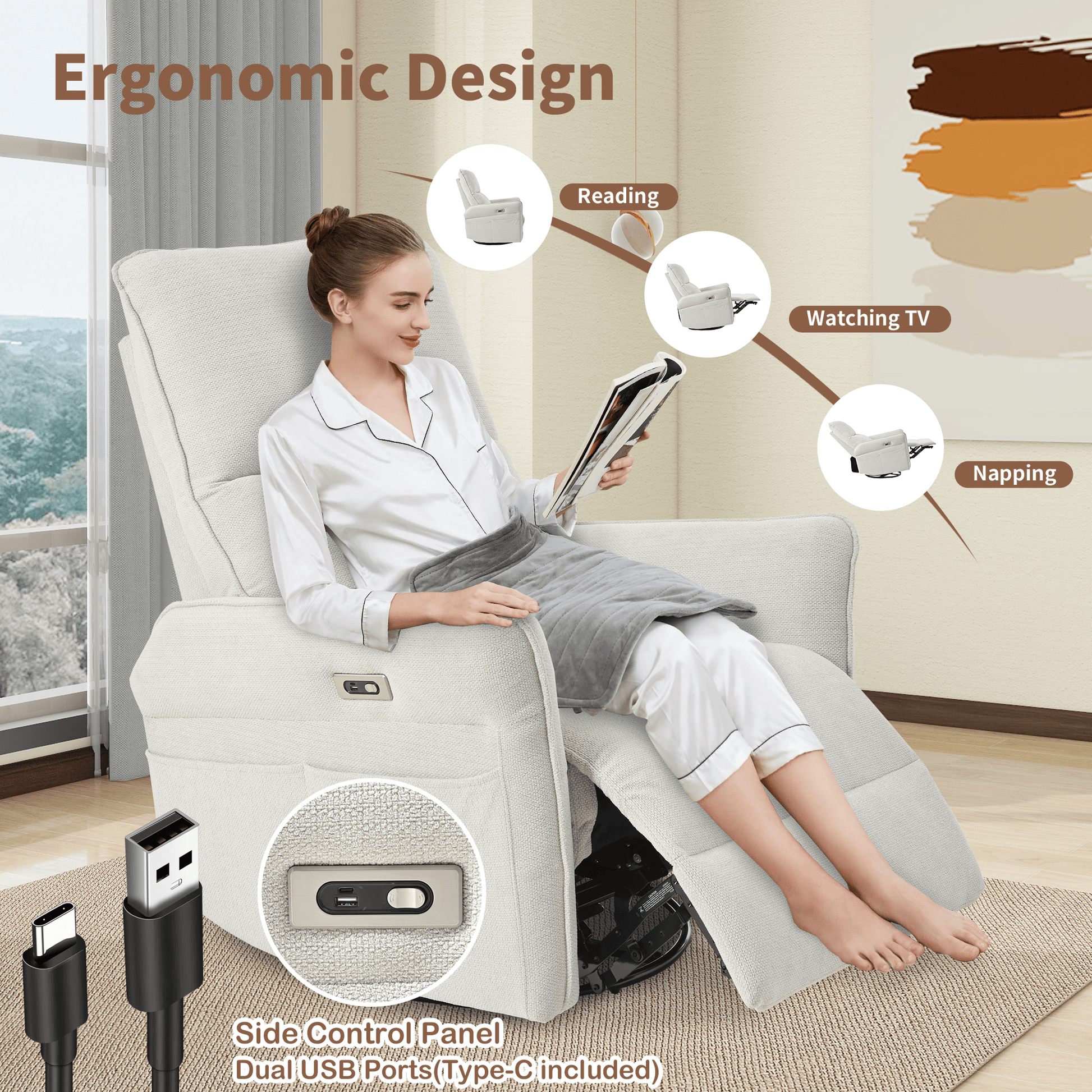 270° Power Swivel Rocker Recliner Chair for Adults, Swivel Rocking Recliner Chair,Electric Small Recliners for Small Spaces, Single Sofa Recliner for Living Room, Bedroom,RV (Fabric Gray+270°Swivel) - 1st Choice Furniture Direct