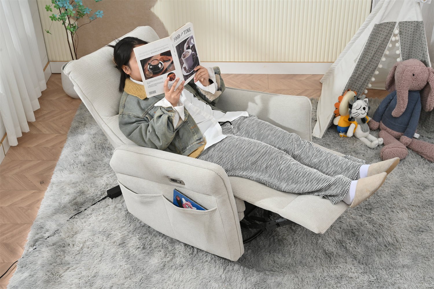 270° Power Swivel Rocker Recliner Chair for Adults, Swivel Rocking Recliner Chair,Electric Small Recliners for Small Spaces, Single Sofa Recliner for Living Room, Bedroom,RV (Fabric Gray+270°Swivel) - 1st Choice Furniture Direct