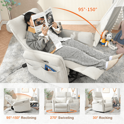 270° Power Swivel Rocker Recliner Chair for Adults, Swivel Rocking Recliner Chair,Electric Small Recliners for Small Spaces, Single Sofa Recliner for Living Room, Bedroom,RV (Fabric Gray+270°Swivel) - 1st Choice Furniture Direct
