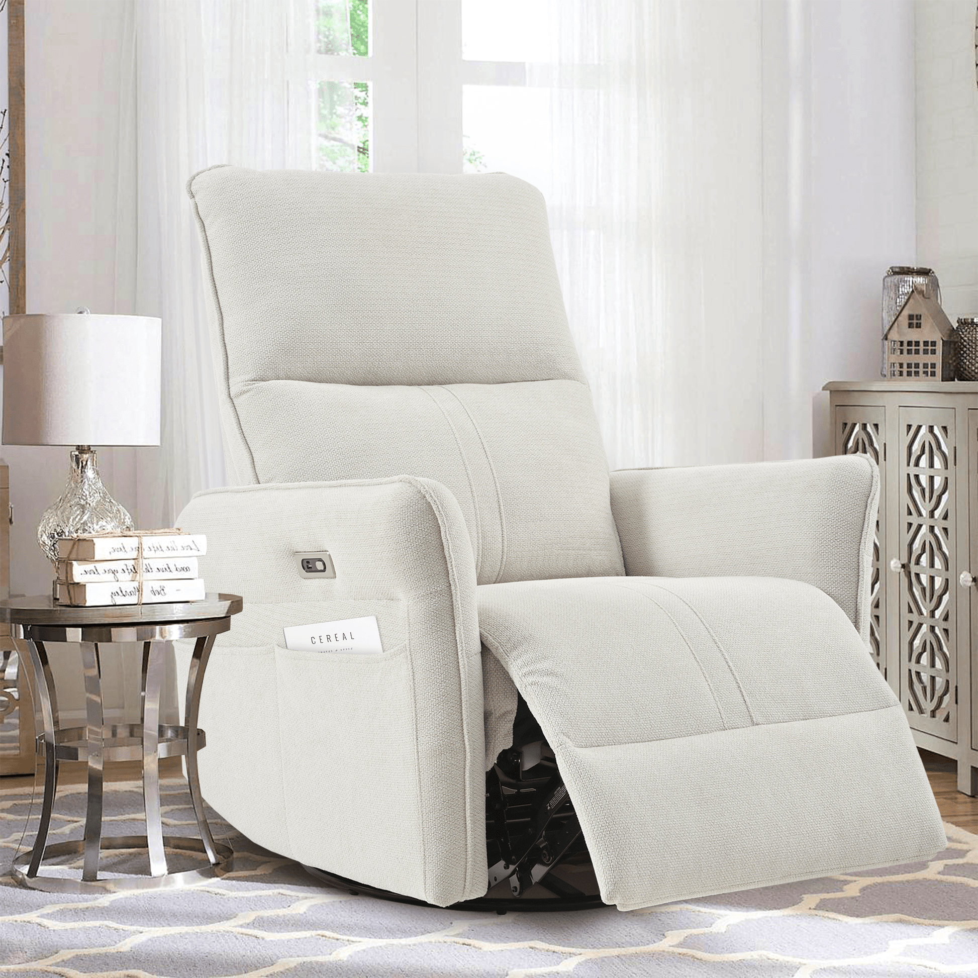 270° Power Swivel Rocker Recliner Chair for Adults, Swivel Rocking Recliner Chair,Electric Small Recliners for Small Spaces, Single Sofa Recliner for Living Room, Bedroom,RV (Fabric Gray+270°Swivel) - 1st Choice Furniture Direct