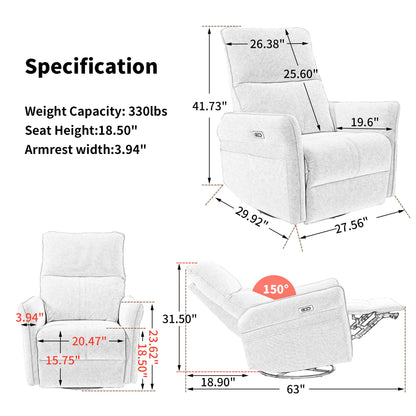 270° Power Swivel Rocker Recliner Chair for Adults, Swivel Rocking Recliner Chair,Electric Small Recliners for Small Spaces, Single Sofa Recliner for Living Room, Bedroom,RV (Fabric Gray+270°Swivel) - 1st Choice Furniture Direct