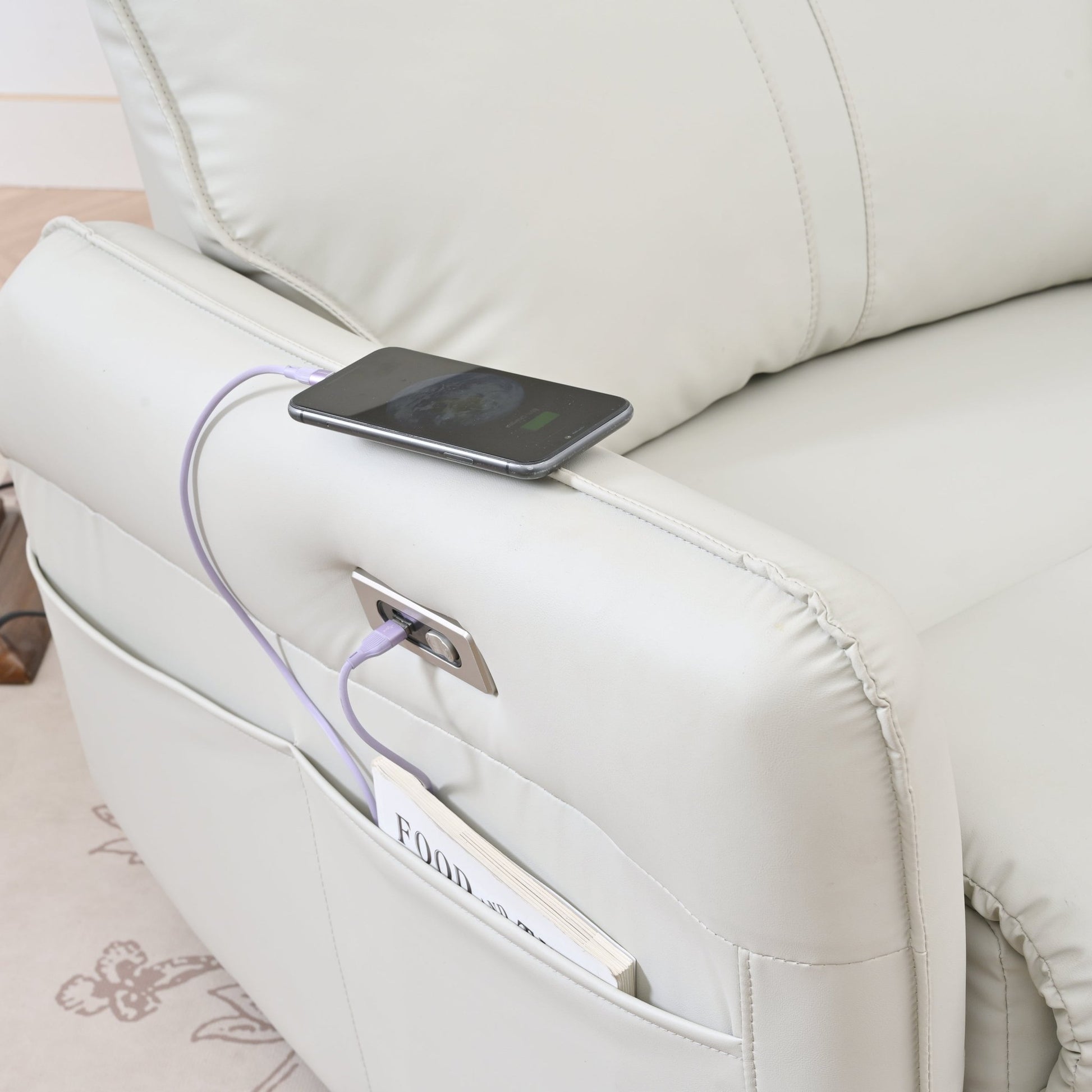 270° Power Swivel Rocker Recliner Chair, PU Leather Electric Glider Reclining Sofa with USB Ports, Power Swivel Glider, Rocking Chair,Nursery Recliners for Living Room Bedroom(Light Gray+270°Swivel) - 1st Choice Furniture Direct