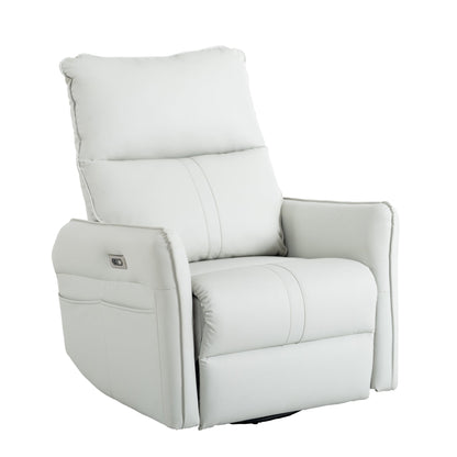 270° Power Swivel Rocker Recliner Chair, PU Leather Electric Glider Reclining Sofa with USB Ports, Power Swivel Glider, Rocking Chair,Nursery Recliners for Living Room Bedroom(Light Gray+270°Swivel) - 1st Choice Furniture Direct