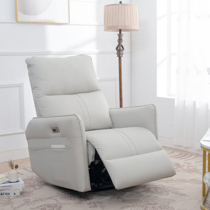 270° Power Swivel Rocker Recliner Chair, PU Leather Electric Glider Reclining Sofa with USB Ports, Power Swivel Glider, Rocking Chair,Nursery Recliners for Living Room Bedroom(Light Gray+270°Swivel) - 1st Choice Furniture Direct