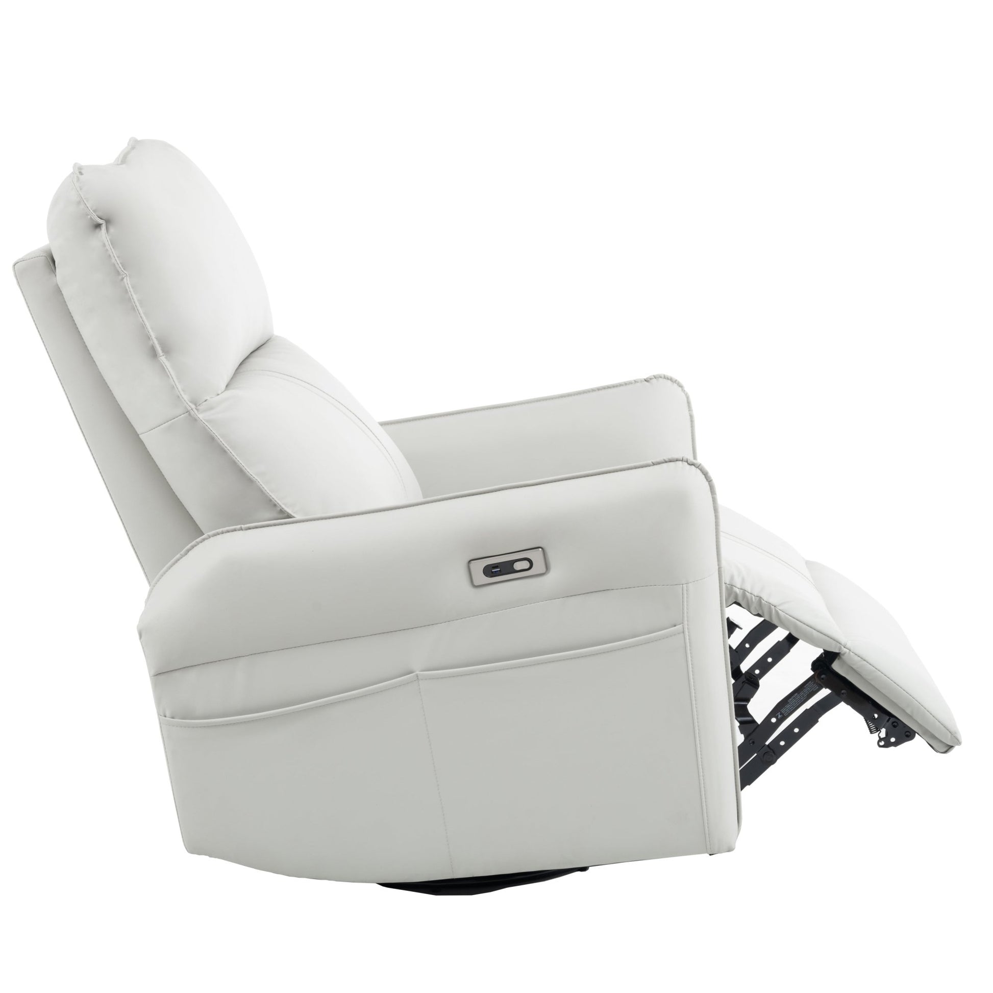 270° Power Swivel Rocker Recliner Chair, PU Leather Electric Glider Reclining Sofa with USB Ports, Power Swivel Glider, Rocking Chair,Nursery Recliners for Living Room Bedroom(Light Gray+270°Swivel) - 1st Choice Furniture Direct