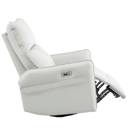 270° Power Swivel Rocker Recliner Chair, PU Leather Electric Glider Reclining Sofa with USB Ports, Power Swivel Glider, Rocking Chair,Nursery Recliners for Living Room Bedroom(Light Gray+270°Swivel) - 1st Choice Furniture Direct