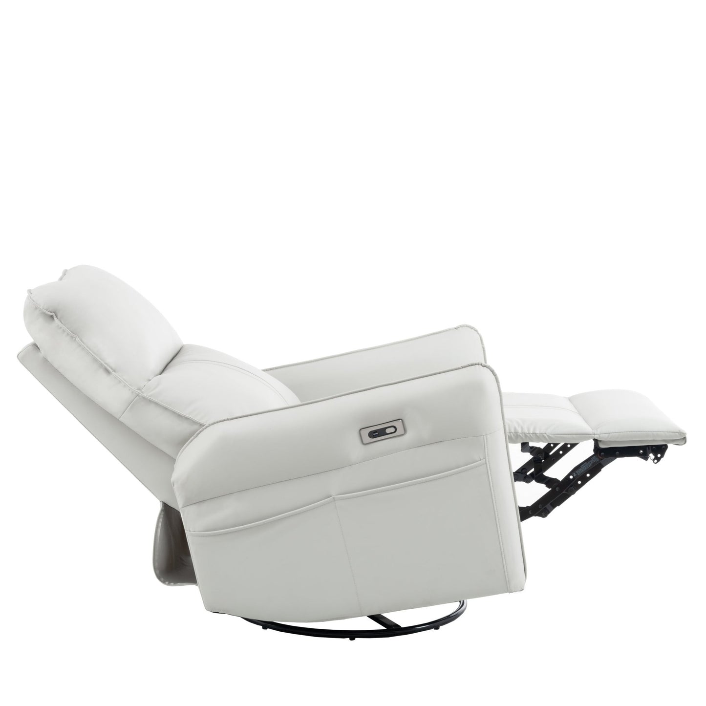 270° Power Swivel Rocker Recliner Chair, PU Leather Electric Glider Reclining Sofa with USB Ports, Power Swivel Glider, Rocking Chair,Nursery Recliners for Living Room Bedroom(Light Gray+270°Swivel) - 1st Choice Furniture Direct