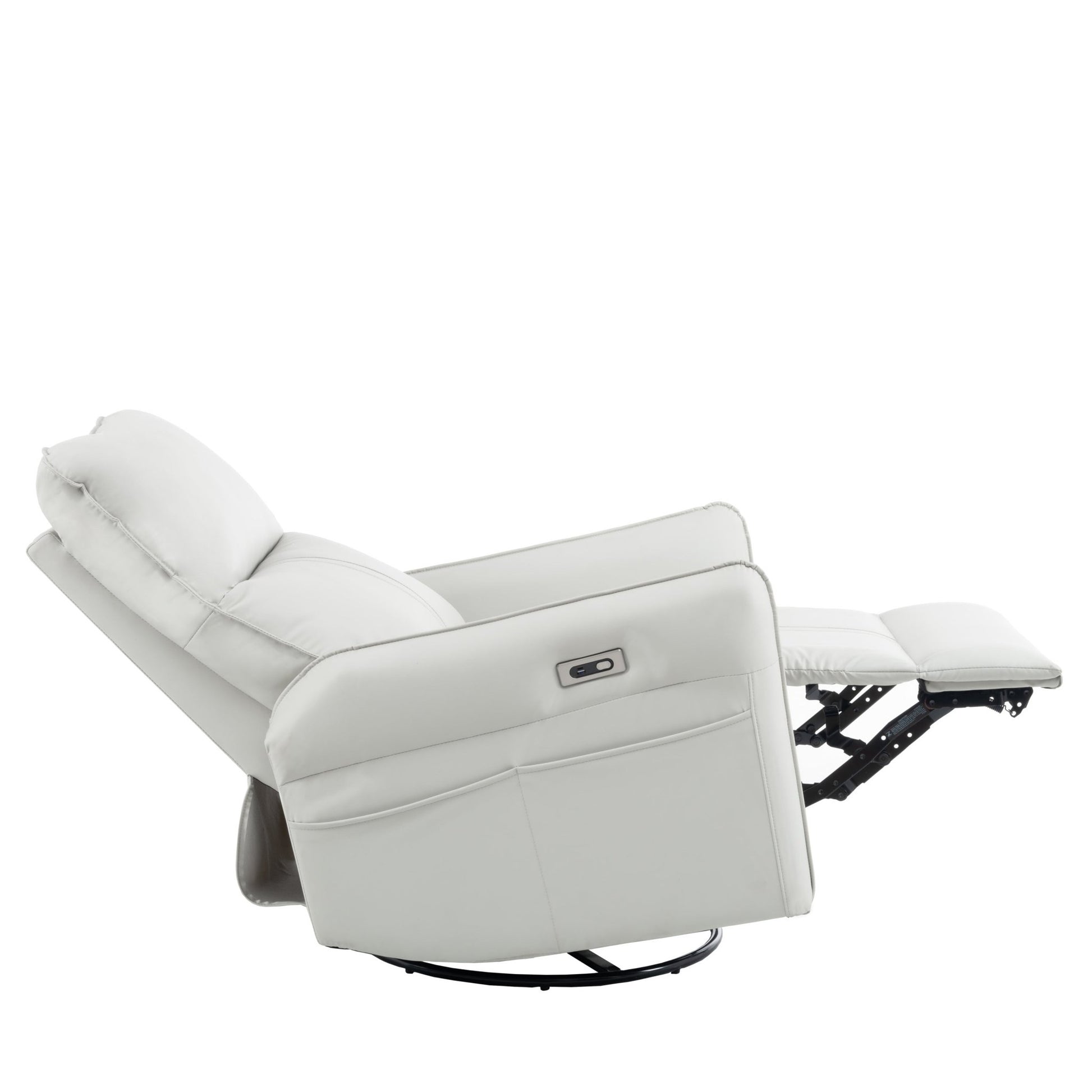 270° Power Swivel Rocker Recliner Chair, PU Leather Electric Glider Reclining Sofa with USB Ports, Power Swivel Glider, Rocking Chair,Nursery Recliners for Living Room Bedroom(Light Gray+270°Swivel) - 1st Choice Furniture Direct