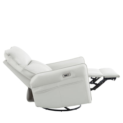 270° Power Swivel Rocker Recliner Chair, PU Leather Electric Glider Reclining Sofa with USB Ports, Power Swivel Glider, Rocking Chair,Nursery Recliners for Living Room Bedroom(Light Gray+270°Swivel) - 1st Choice Furniture Direct