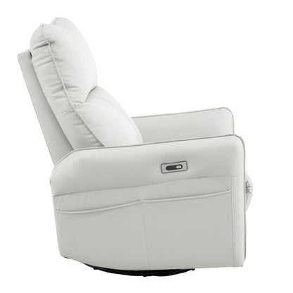 270° Power Swivel Rocker Recliner Chair, PU Leather Electric Glider Reclining Sofa with USB Ports, Power Swivel Glider, Rocking Chair,Nursery Recliners for Living Room Bedroom(Light Gray+270°Swivel) - 1st Choice Furniture Direct