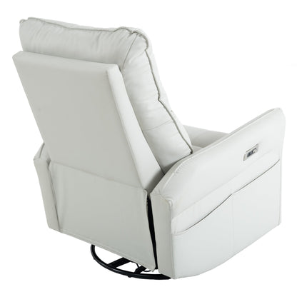 270° Power Swivel Rocker Recliner Chair, PU Leather Electric Glider Reclining Sofa with USB Ports, Power Swivel Glider, Rocking Chair,Nursery Recliners for Living Room Bedroom(Light Gray+270°Swivel) - 1st Choice Furniture Direct
