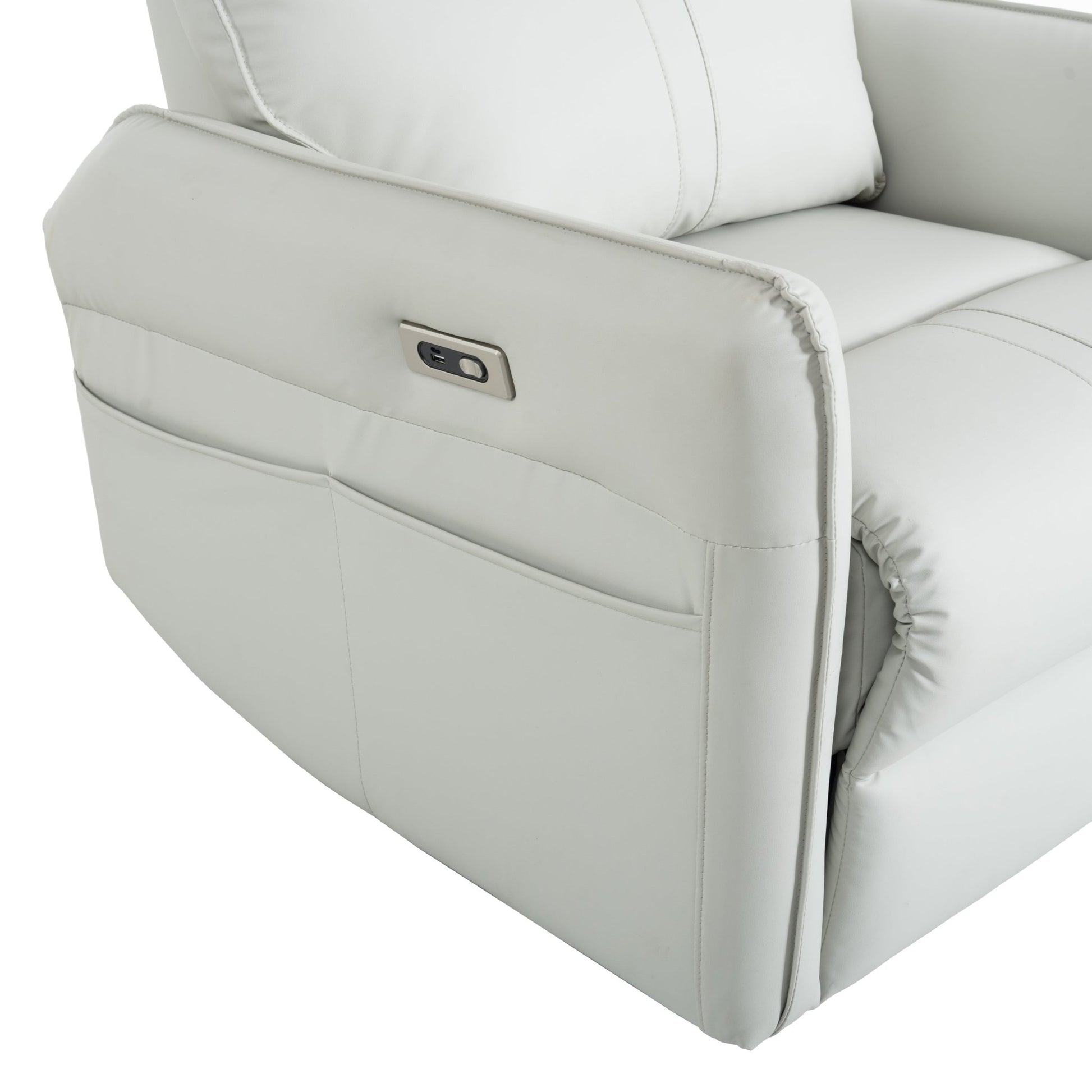 270° Power Swivel Rocker Recliner Chair, PU Leather Electric Glider Reclining Sofa with USB Ports, Power Swivel Glider, Rocking Chair,Nursery Recliners for Living Room Bedroom(Light Gray+270°Swivel) - 1st Choice Furniture Direct