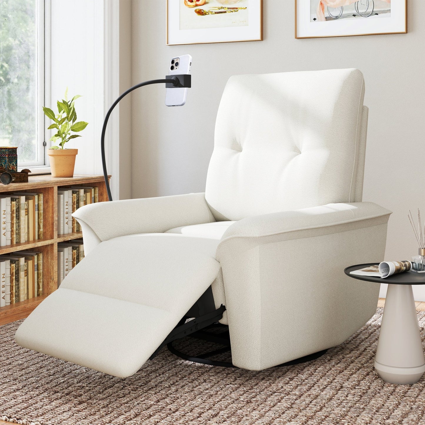 270° Power Swivel Rocker Recliner Chair w/ Phone Holder, Electric Glider Reclining Sofa with USB Ports, Power Swivel Glider, Rocking Chair Nursery Recliners for Living Room Bedroom(Beige - gray) - 1st Choice Furniture Direct