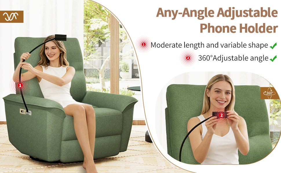 270° Power Swivel Rocker Recliner Chair w/ Phone Holder, Electric Glider Reclining Sofa with USB Ports, Power Swivel Glider, Rocking Chair Nursery Recliners for Living Room Bedroom(Dark Green) - 1st Choice Furniture Direct