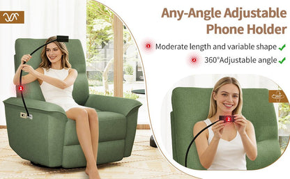 270° Power Swivel Rocker Recliner Chair w/ Phone Holder, Electric Glider Reclining Sofa with USB Ports, Power Swivel Glider, Rocking Chair Nursery Recliners for Living Room Bedroom(Dark Green) - 1st Choice Furniture Direct
