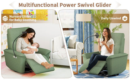 270° Power Swivel Rocker Recliner Chair w/ Phone Holder, Electric Glider Reclining Sofa with USB Ports, Power Swivel Glider, Rocking Chair Nursery Recliners for Living Room Bedroom(Dark Green) - 1st Choice Furniture Direct