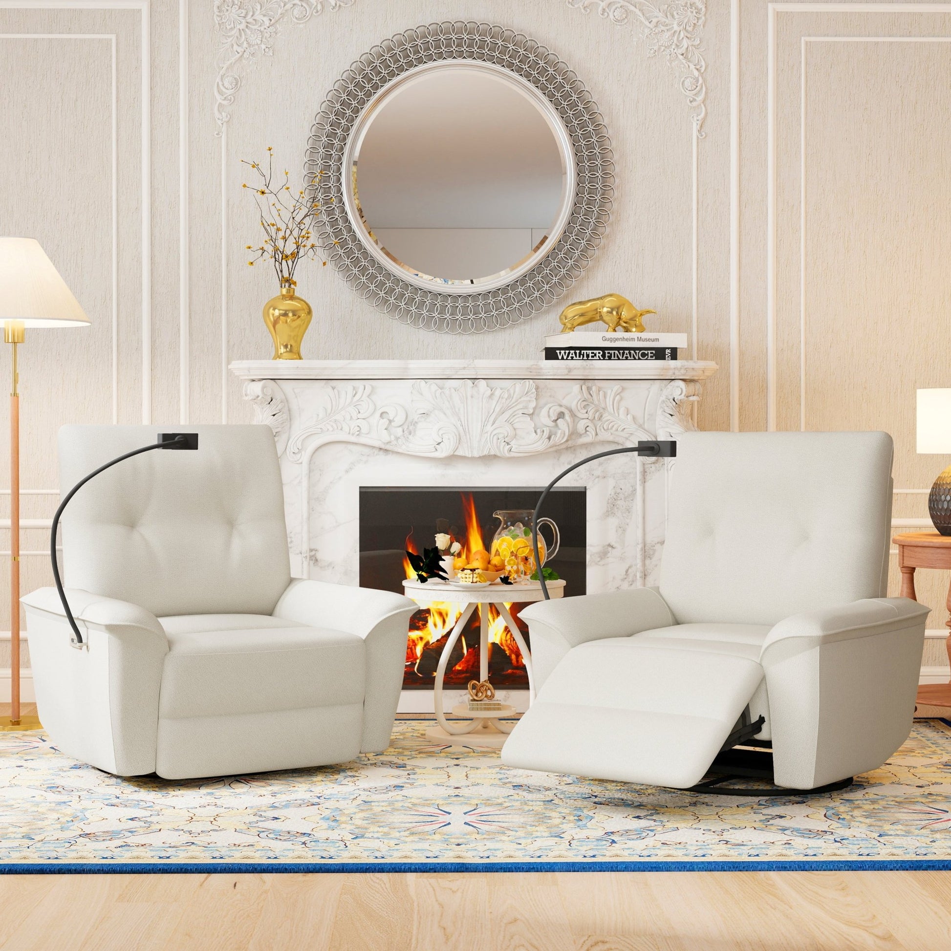 270° Power Swivel Rocker Recliner Chair w/ Phone Holder, Electric Glider Reclining Sofa with USB Ports, Power Swivel Glider, Rocking Chair Nursery Recliners for Living Room Bedroom(Beige - gray) - 1st Choice Furniture Direct