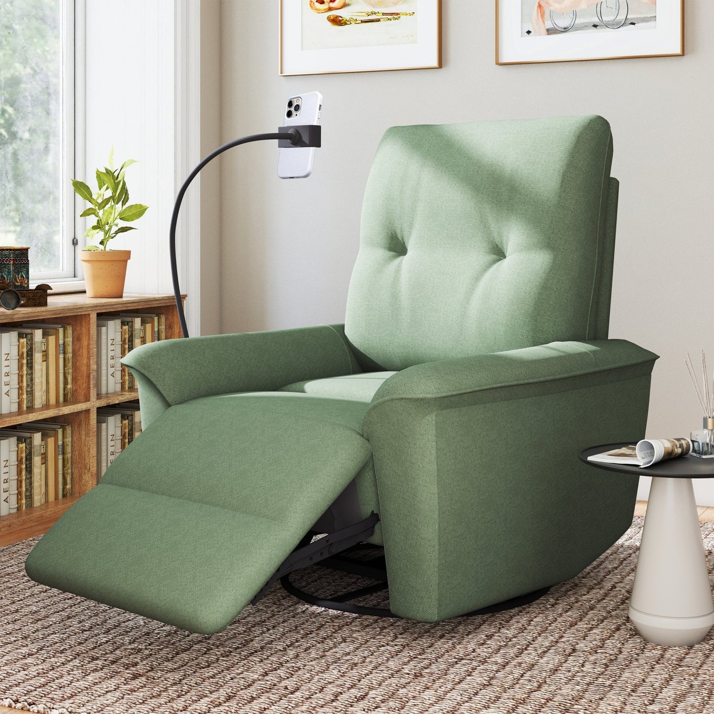 270° Power Swivel Rocker Recliner Chair w/ Phone Holder, Electric Glider Reclining Sofa with USB Ports, Power Swivel Glider, Rocking Chair Nursery Recliners for Living Room Bedroom(Dark Green) - 1st Choice Furniture Direct