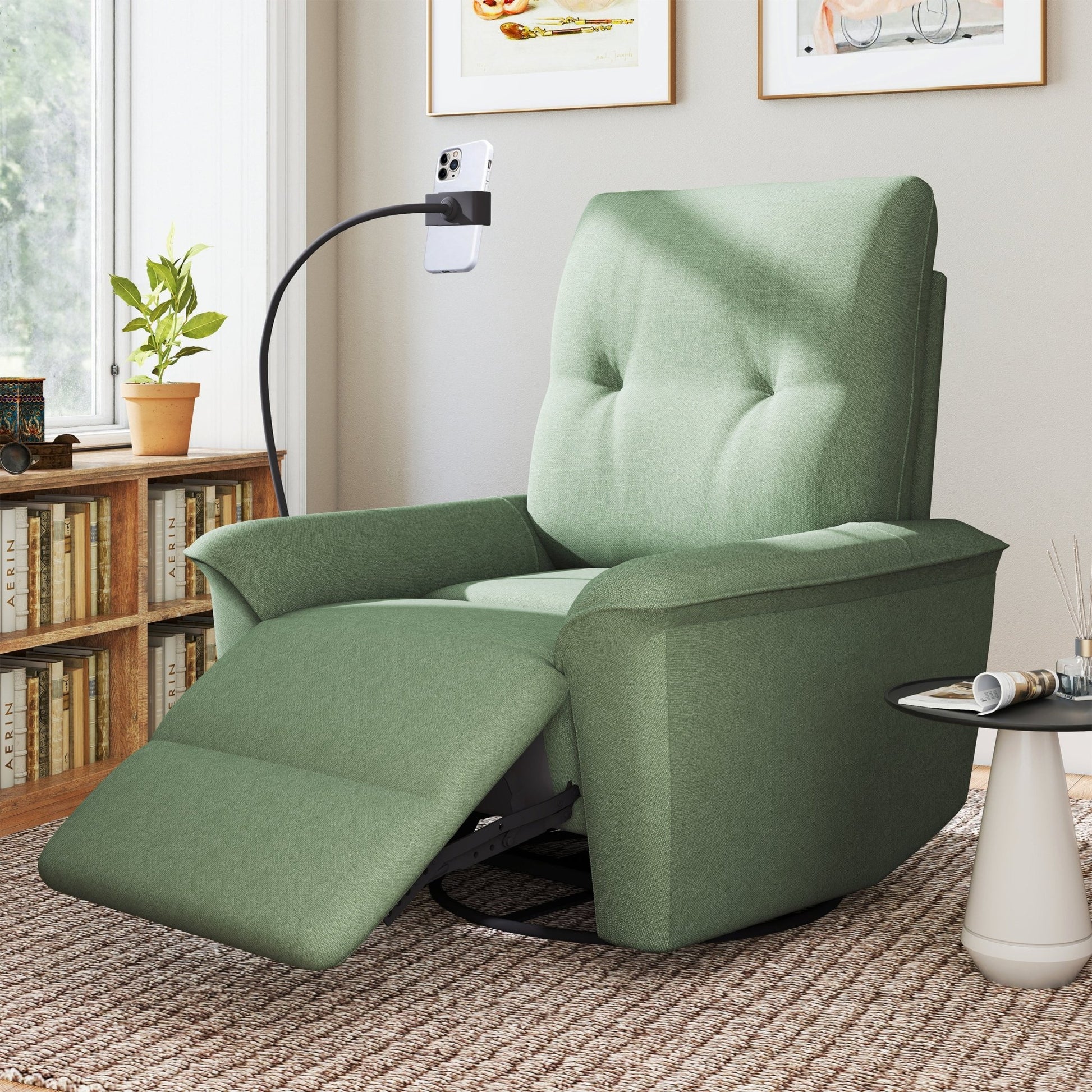 270° Power Swivel Rocker Recliner Chair w/ Phone Holder, Electric Glider Reclining Sofa with USB Ports, Power Swivel Glider, Rocking Chair Nursery Recliners for Living Room Bedroom(Dark Green) - 1st Choice Furniture Direct