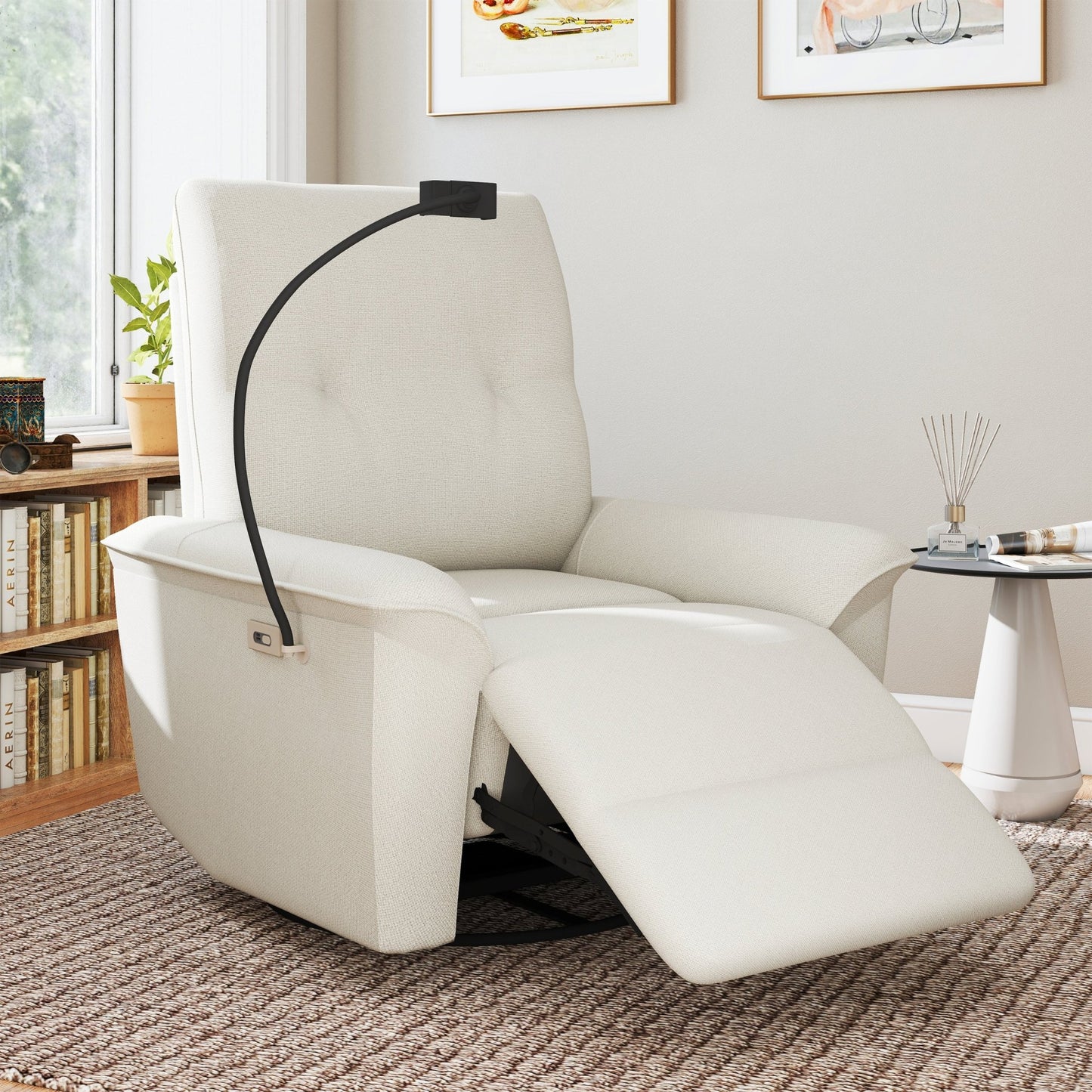 270° Power Swivel Rocker Recliner Chair w/ Phone Holder, Electric Glider Reclining Sofa with USB Ports, Power Swivel Glider, Rocking Chair Nursery Recliners for Living Room Bedroom(Beige - gray) - 1st Choice Furniture Direct