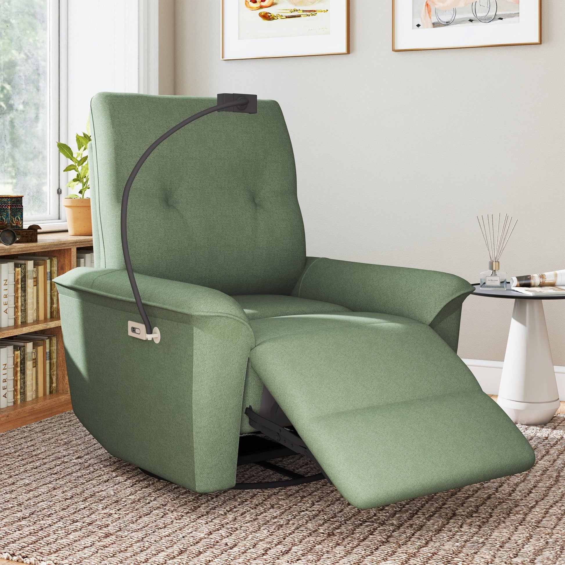 270° Power Swivel Rocker Recliner Chair w/ Phone Holder, Electric Glider Reclining Sofa with USB Ports, Power Swivel Glider, Rocking Chair Nursery Recliners for Living Room Bedroom(Dark Green) - 1st Choice Furniture Direct