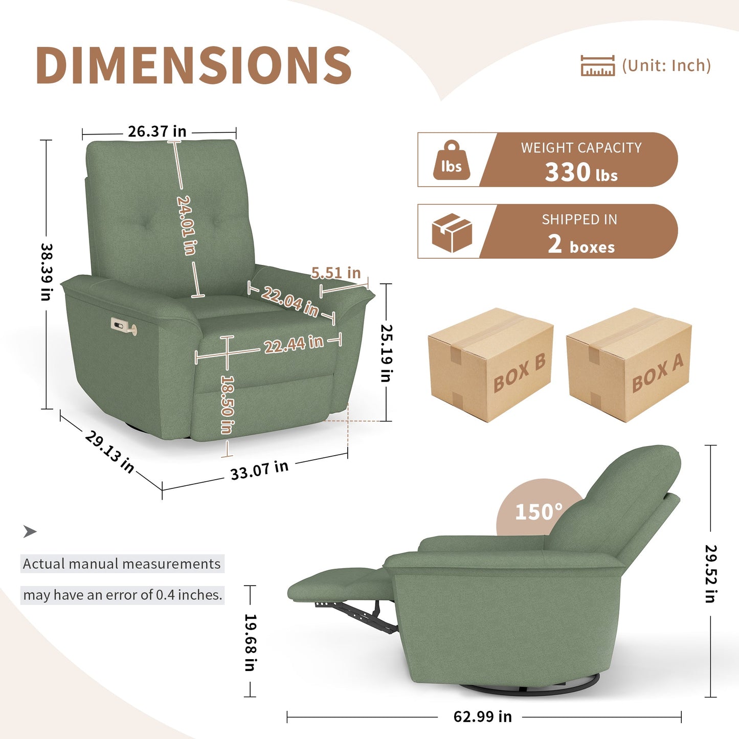 270° Power Swivel Rocker Recliner Chair w/ Phone Holder, Electric Glider Reclining Sofa with USB Ports, Power Swivel Glider, Rocking Chair Nursery Recliners for Living Room Bedroom(Dark Green) - 1st Choice Furniture Direct